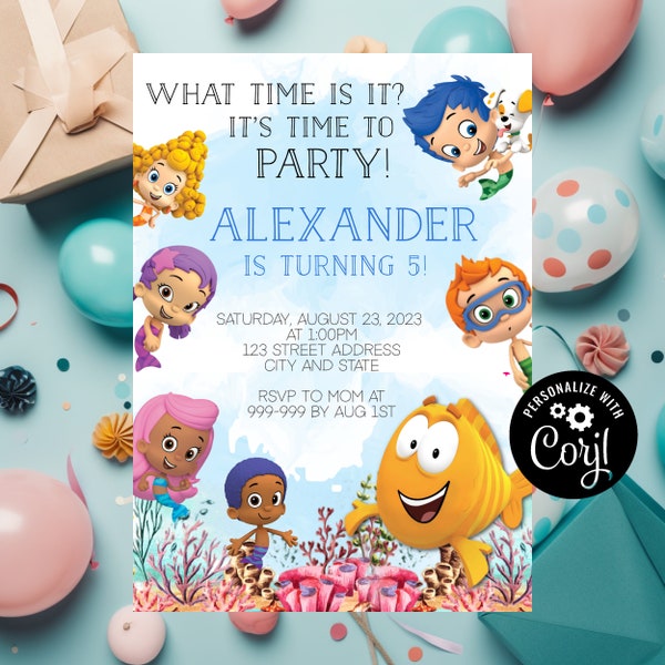 INSTANT DOWNLOAD Bubble Guppies Birthday Invitation, Bubble Guppies Invitation, Bubble Guppies Invitation, Bubble Guppies Birthday, Guppies