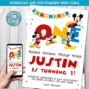 DOWNLOAD IMMEDIATO - Invito di Topolino - Invito di compleanno di Topolino - Topolino - Invito di compleanno - Topolino - Corjl