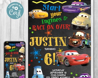 Invito di auto - Invito di compleanno di auto - Auto - Invito di compleanno - Download istantaneo - Corjl - Disney Cars