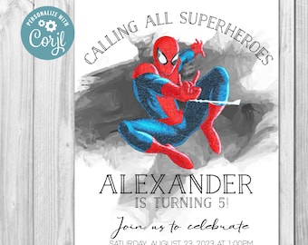 Spiderman Invitation - Spiderman Birthday Invitation - Spiderman - Birthday Invite - Instant Download-Corjl - Super hero- Spider man