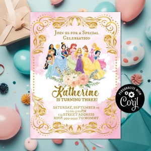 DESCARGA INSTANTE - Invitación de princesa - Invitación de cumpleaños de princesa - Princesa - Invitación de cumpleaños - Princesas - Corjl