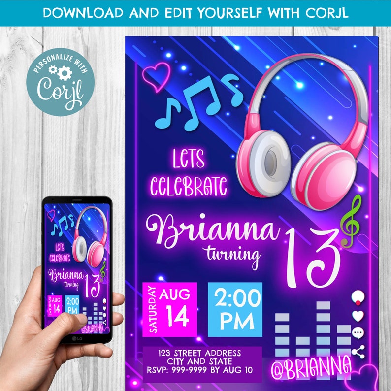 INSTANT DOWNLOAD Music Birthday Invitation Music Invitation. Etsy