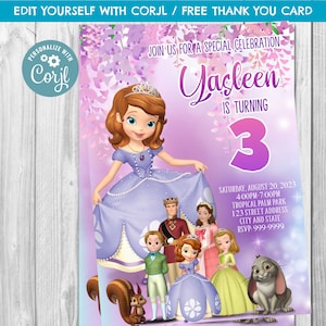 INSTANT DOWNLOAD Sofia the First Birthday Invitation, Sofia the First Invitation, Sofia the First Invite, Sofia the First,  Corjl