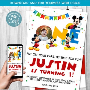 DOWNLOAD IMMEDIATO - Invito di Topolino - Invito di compleanno di Topolino - Topolino - Invito di compleanno - Topolino - Corjl