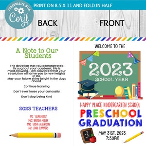 INSTANT DOWNLOAD - Editable Preschool Graduation Program, Preschool Graduation Invitation Program, preschool, kindergarten, daycare