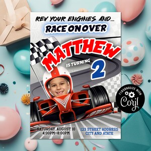 Race Cars Birthday Invitation, Race Cars Invite, Race Cars Party, Race Cars Birthday, Race Cars, Race Car, Hot Car, Corjl, Thank you Card