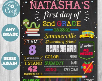 First Day of School Chalkboard Sign - Editable DIGITAL FILE  - Instant Download - Corjl