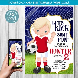 INSTANT DOWNLOAD -  Soccer Birthday Invitation, Soccer Invitation, Soccer Invitation, Soccer Invite, Soccer Party, Corjl