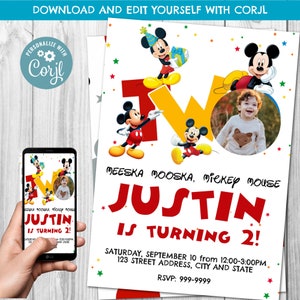 DOWNLOAD IMMEDIATO - Invito di Topolino - Invito di compleanno di Topolino - Topolino - Invito di compleanno - Topolino - Corjl