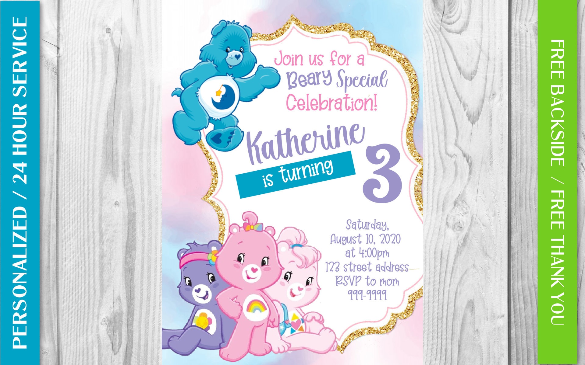 24 Care Bears inviter Cartes Enveloppes r.s.v.p invitations fête anniversaire enfants nouveau 