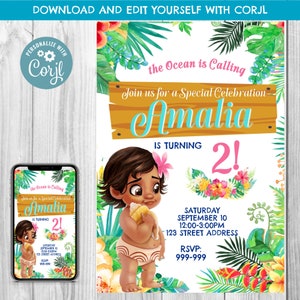 Baby Moana Einladung - Baby Moana Geburtstagseinladung - Baby Moana - Geburtstag Invite - Instant Download - Corjl - Moana