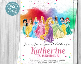 INSTANT DOWNLOAD Princess Birthday Invitation, Princess Invitation, Princess Invite, Princess Birthday, Princesses, Girl Birthday Corjl