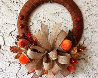 Everyday wreath with acorns for fall porch decor, Rustic Fall Wreath for front door, Unique Wreath for Log Cabin Decor