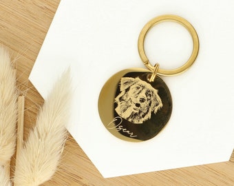 Personalized Gold Pet Portrait Keychain, Custom Pet Memorial Gift for Her, Animal Lovers, , Dog keyring, Cat Keyring