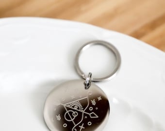 Personalized Zodiac Keyring, Star Sign Keychain with Custom Message, Astrology Themed Birthday Gift