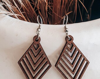 Wooden Geometric Earrings, Triangle Earrings, Bohemian Jewelry, Gift For Her