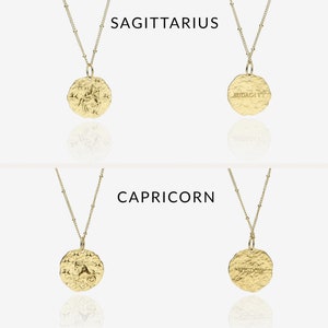 Gold Zodiac Necklace, Birthday Gift, Hammered Coin, Horoscope Necklace, Celestial Jewelry, Dainty Zodiac Jewelry, Layering Necklace image 8