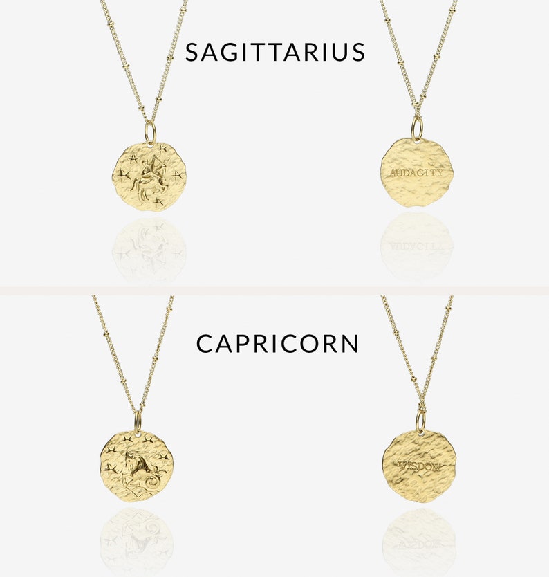 Gold Zodiac Necklace, Birthday Gift, Hammered Coin, Horoscope Necklace, Celestial Jewelry, Dainty Zodiac Jewelry, Layering Necklace image 8