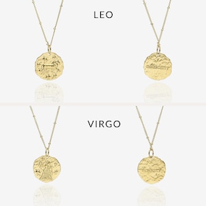 Gold Zodiac Necklace, Birthday Gift, Hammered Coin, Horoscope Necklace, Celestial Jewelry, Dainty Zodiac Jewelry, Layering Necklace image 6