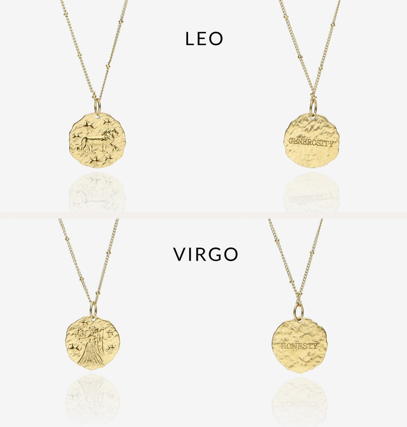 Gold Zodiac Necklace, Birthday Gift, Hammered Coin, Horoscope Necklace, Celestial Jewelry, Dainty Zodiac Jewelry, Layering Necklace image 6