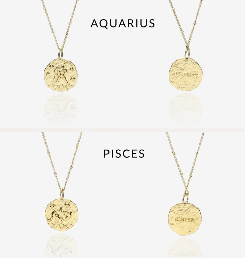 Gold Zodiac Necklace, Birthday Gift, Hammered Coin, Horoscope Necklace, Celestial Jewelry, Dainty Zodiac Jewelry, Layering Necklace image 3