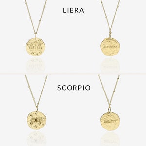 Gold Zodiac Necklace, Birthday Gift, Hammered Coin, Horoscope Necklace, Celestial Jewelry, Dainty Zodiac Jewelry, Layering Necklace image 7