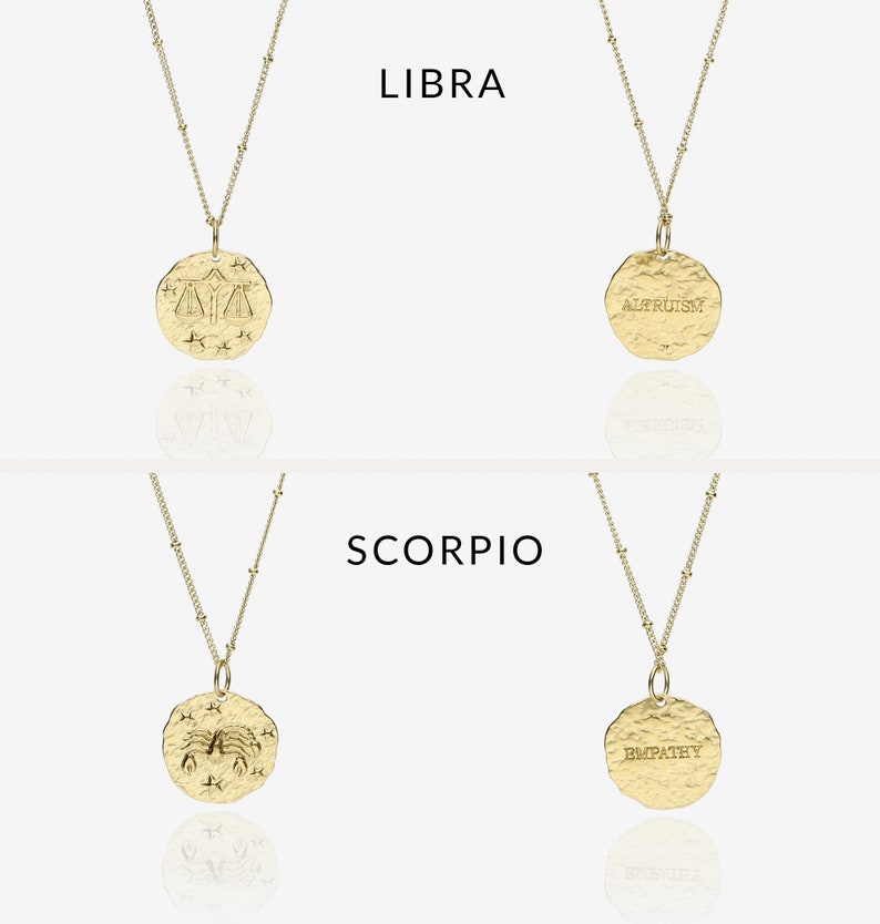 Gold Zodiac Necklace, Birthday Gift, Hammered Coin, Horoscope Necklace, Celestial Jewelry, Dainty Zodiac Jewelry, Layering Necklace image 7