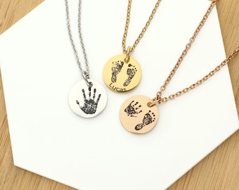 Actual Foot or Hand Print Necklace With Name, Custom Hand Print Necklace, Personalized Foot Print Necklace, Mother's Day Jewelry Gift