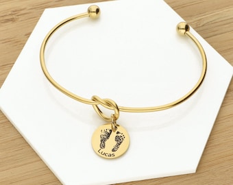 Personalized Foot Print Cuff Bracelet, Custom Hand Print Bracelet, Mother's Day Jewelry Gift