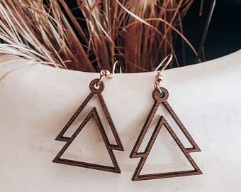 Wooden Triangle Earrings, Geometric Earrings, Boho Jewelry, Gift For Mom