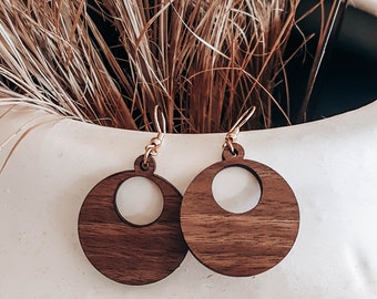 Wooden Creole Hoops Earrings, Geometric Earrings, Boho Jewelry, Gift For Her