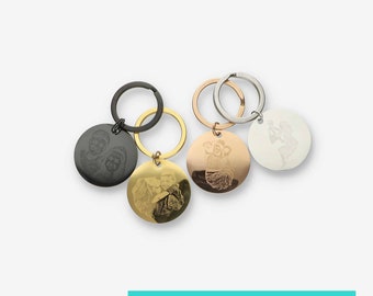 Real Picture Keychain in Gold Silver Rose Gold , Custom Portrait , Personalized Keychain, Christmas Gift, Anniversary Gift Keychain