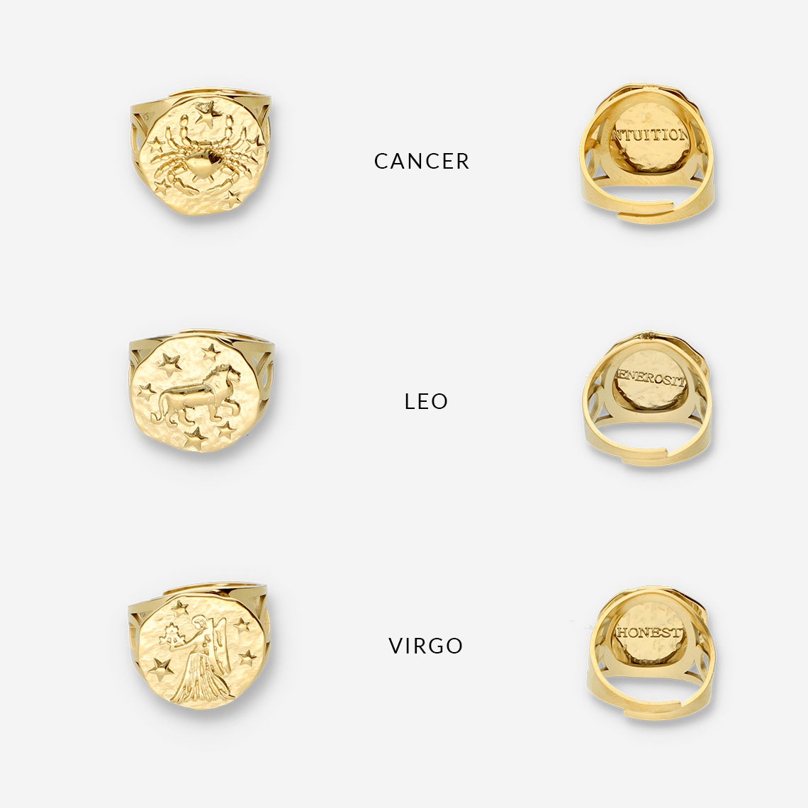 Personalized Gold Zodiac Ring, Engraved Astro Ring, Hammered Coin ...