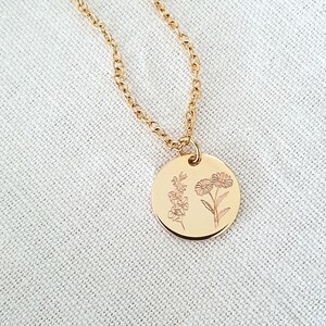 Combined Birth Month Flower, Birth Flower Necklace for Her, Custom Engraved Jewellery, Personalized gift for Her image 2