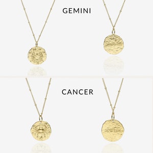 Gold Zodiac Necklace, Birthday Gift, Hammered Coin, Horoscope Necklace, Celestial Jewelry, Dainty Zodiac Jewelry, Layering Necklace image 5