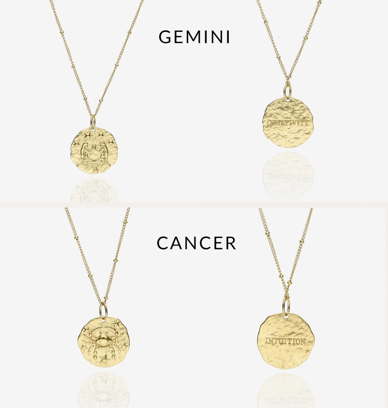 Gold Zodiac Necklace, Birthday Gift, Hammered Coin, Horoscope Necklace, Celestial Jewelry, Dainty Zodiac Jewelry, Layering Necklace image 5