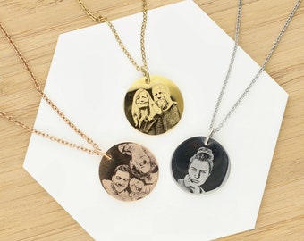 Real Picture Necklace in Gold Silver Rose Gold , Custom Portrait Necklace