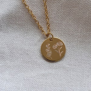 Combined Birth Month Flower, Birth Flower Necklace for Her, Custom Engraved Jewellery, Personalized gift for Her image 3