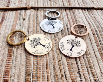 LLavero personalizado del árbol de la vida con los nombres de los niños, regalo Día de la Madre