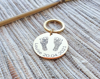 Sleutelhanger met echte voetafdruk en naam, sleutelhangers met aangepaste handafdruk, cadeau voor Moederdag-sieraden