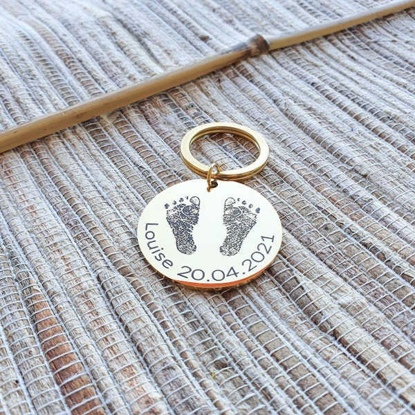 Actual Foot Print Keychain With Name, Custom Hand Print Keyrings, Mother's Day Jewelry Gift