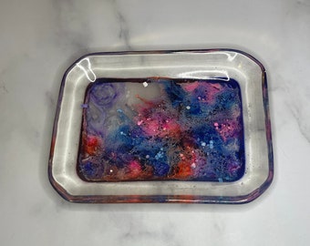 Pink & blue trinket dish (3 in x 4 in), small rectangle jewelry tray