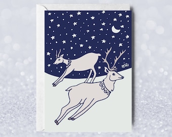 Reindeeer Winter Wishes Christmas Card / A6 Handmade Folded Card / greeting card / postcard / gift card / art print / winter wishes