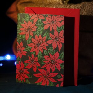 Carte de Noël poinsettia / carte pliée A6 / carte de voeux / carte-cadeau / impression d'art / voeux d'hiver