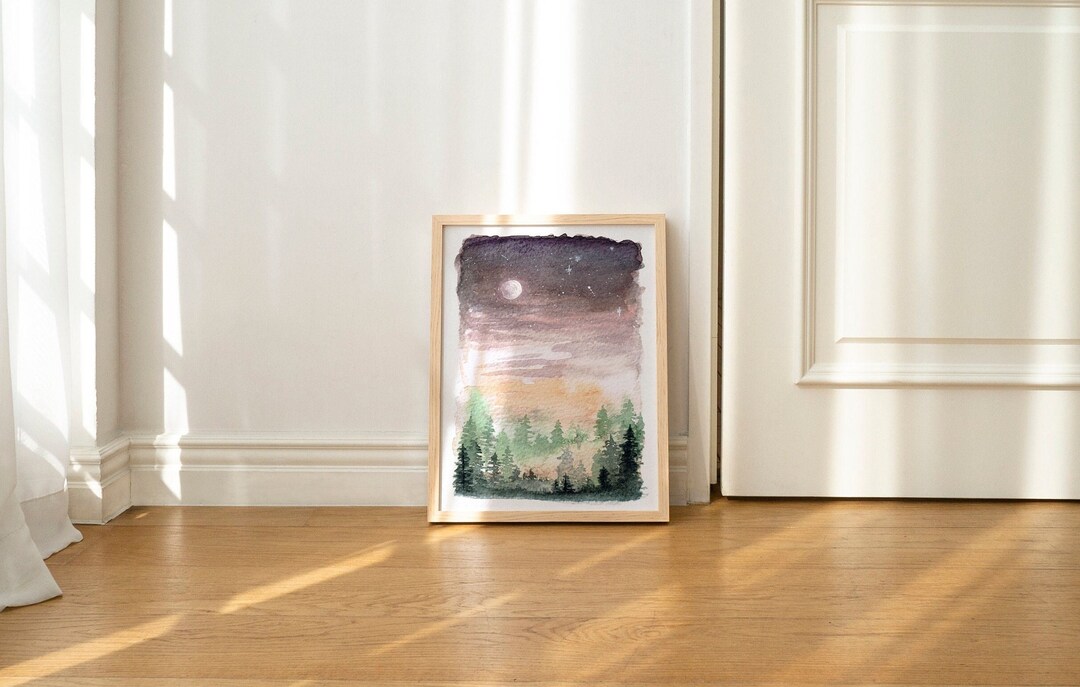Sunset Night Sky Forest Art Print Boho & Nature Wall Art Celestial Art ...