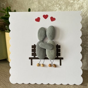 Romantic pebble Couple on a bench greetings card anniversary birthday engagement wife husband partner fiancée fiancé valentines