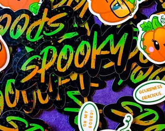 3 pcs Spoopy Halloween Pumpkin Stickers | Glossy Decal Sticker, Glitter Vinyl Sticker, Fall Puns, Cute, Laptop Decal, Water-resistant