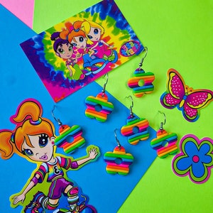 Rainbow Flower Earrings | Polymer Clay Earrings | Retro Earrings | 80s Earrings | 90s Nostalgia | Nostalgic | 90s Kid | Lisa Frank