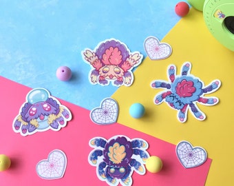 Jumping Spider Stickers 8 pack/White Matte Waterproof Vinyl Decal Stickers Laptop Sticker Love Valentine Stickers Pastel Aesthetic Kawaii