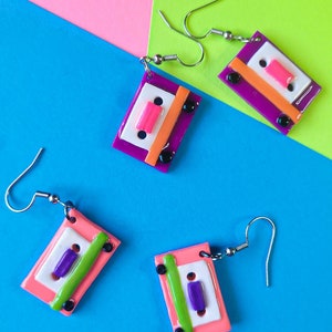 Cassette Tape Earrings | Polymer Clay Earrings | Retro Earrings | Tape Deck | Music Earrings | Nostalgic | Kawaii | Funky | Handmade